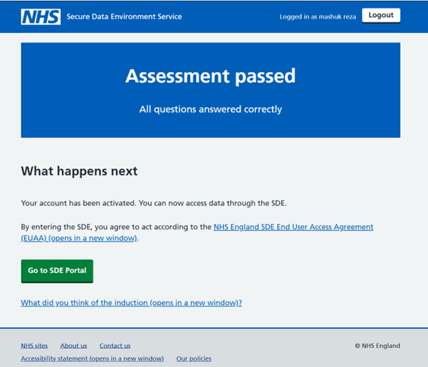 'Assessment passed' message