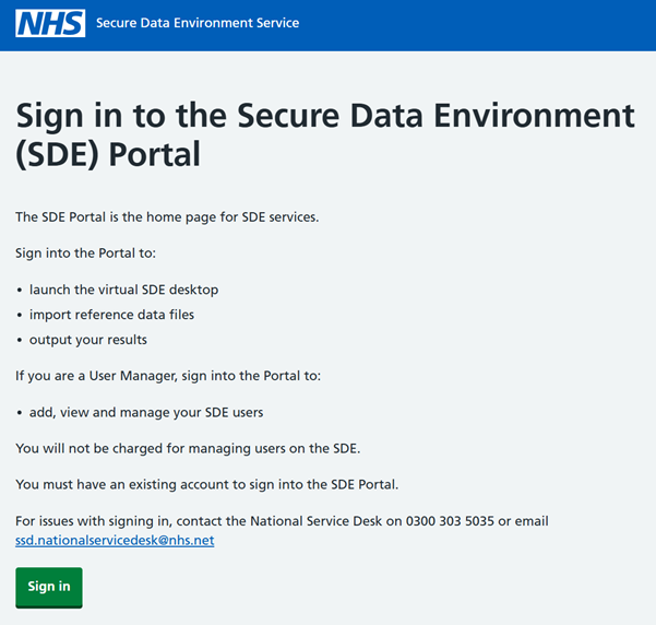 Sign in to the SDE portal