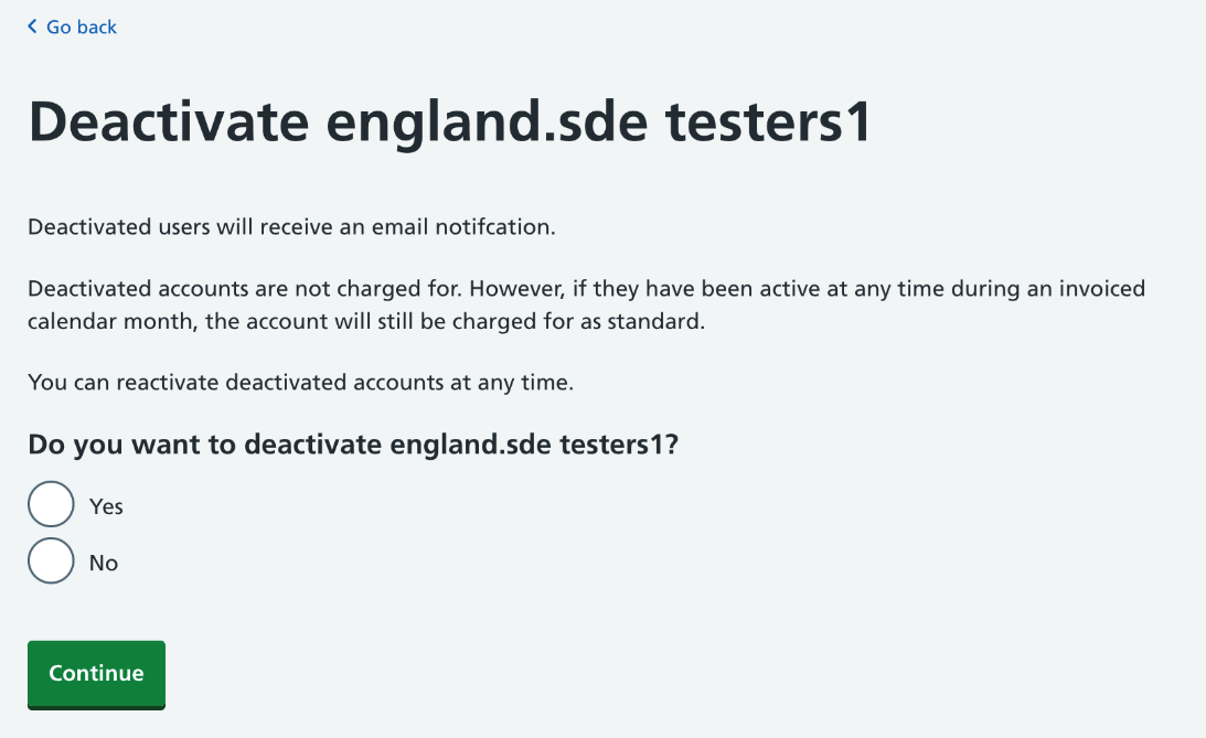 SDE Do you want to deactivate user screen