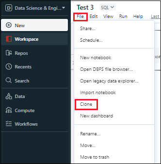 clone notebook drop down screen