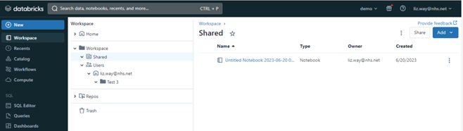databricks shared folders screen