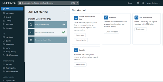 Databricks SQL get started screen
