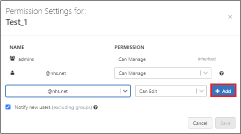 Permission setting for email name highlighted