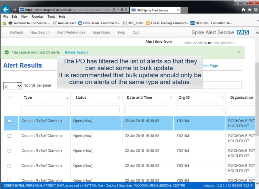 Alert results page