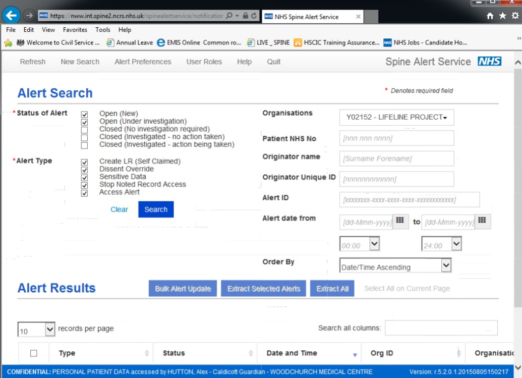 Alert search page