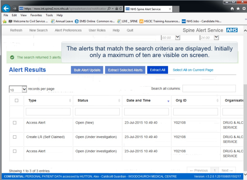 Alert results page