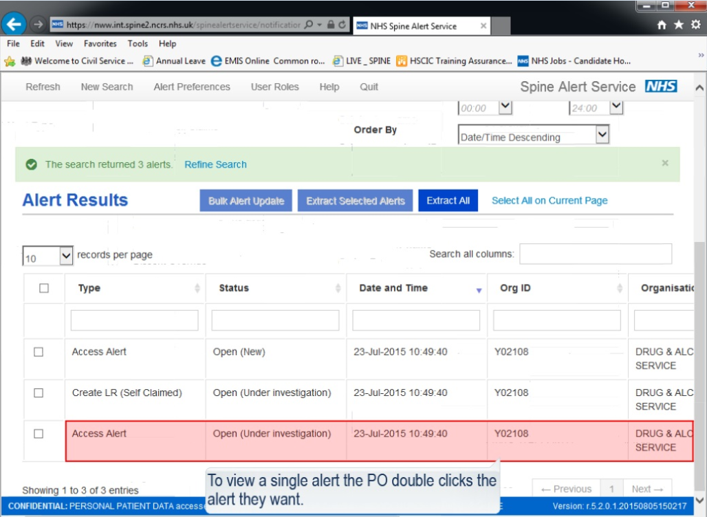 Alert view page with single alert selected