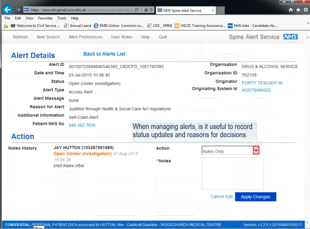 Alert details page