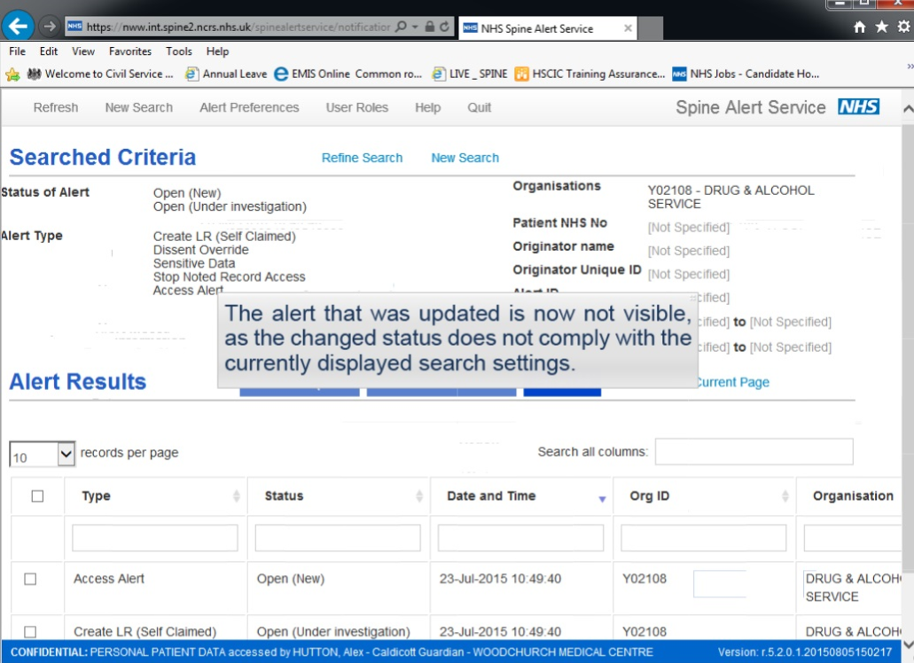 Alert results page