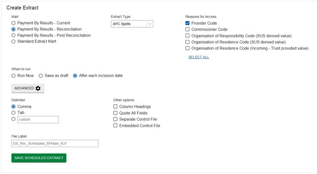 Create extract screen from SUS online.