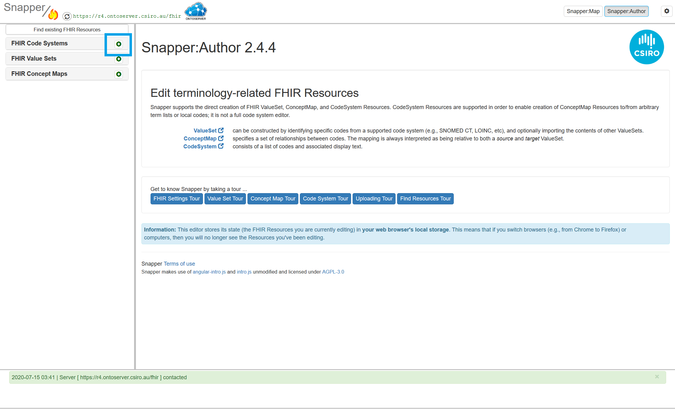 Snapper - expand FHIR code systems using green Plus symbol