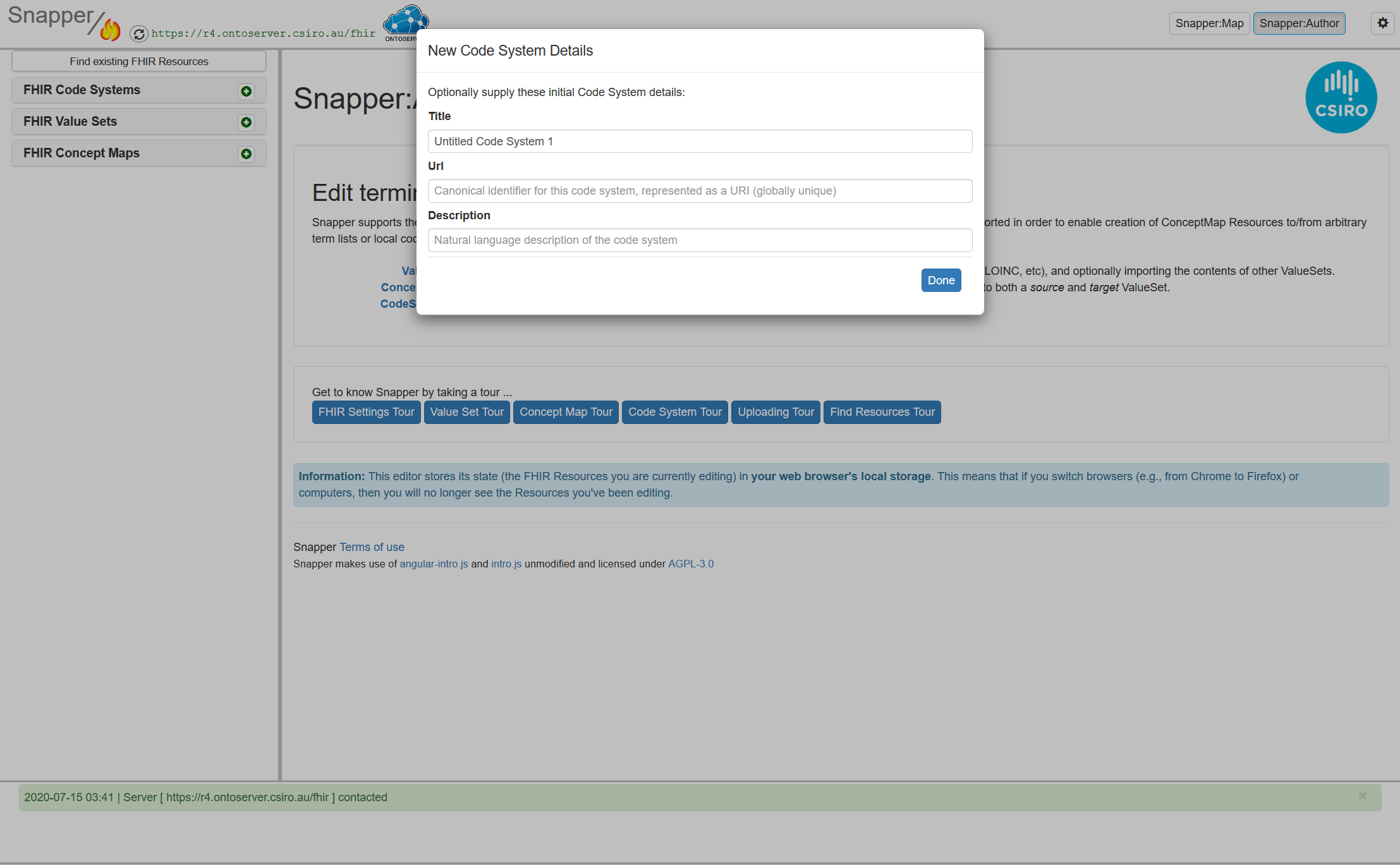 Snapper:Author - enter code system details