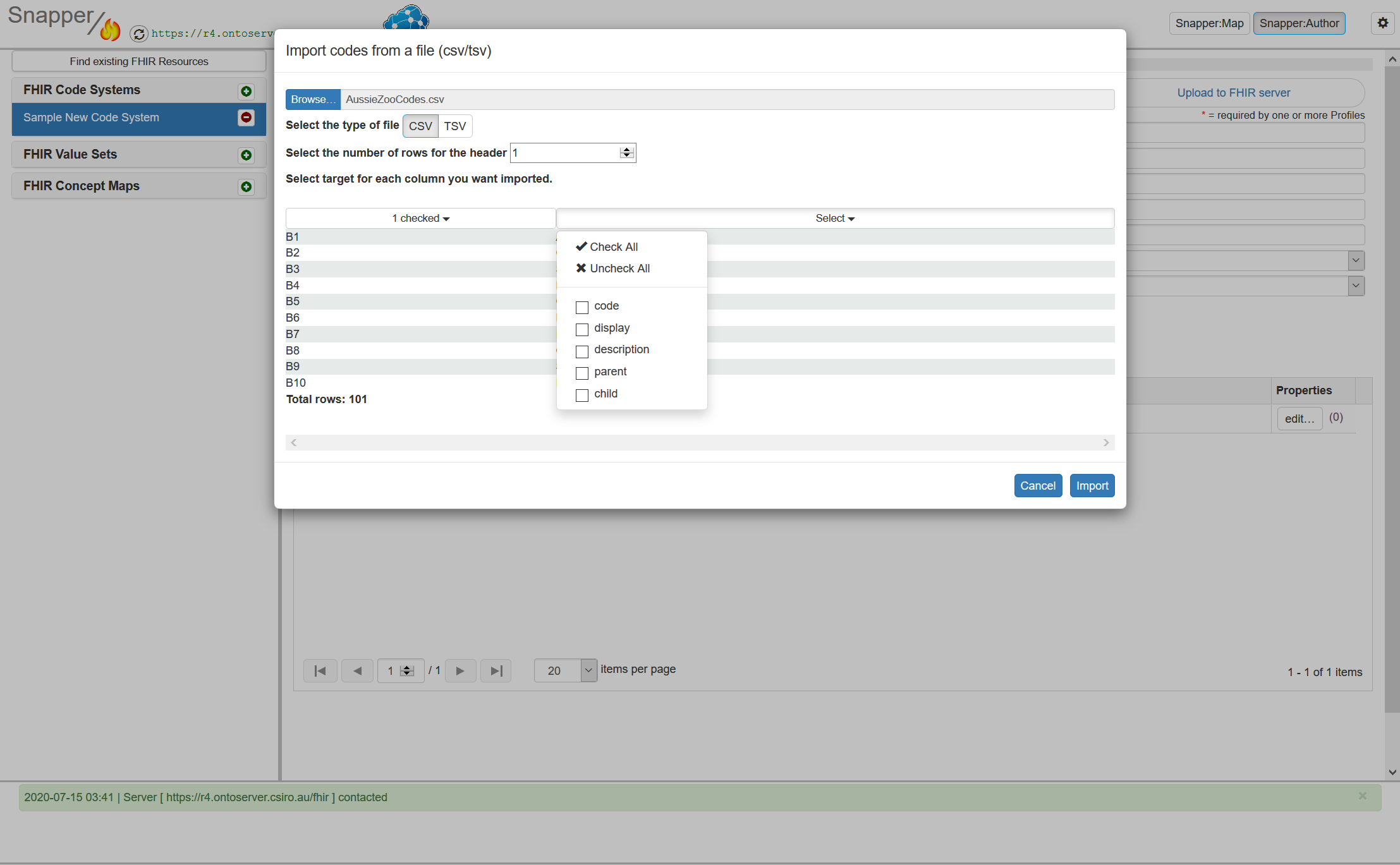 Image of snapper screen showing duplicate codes