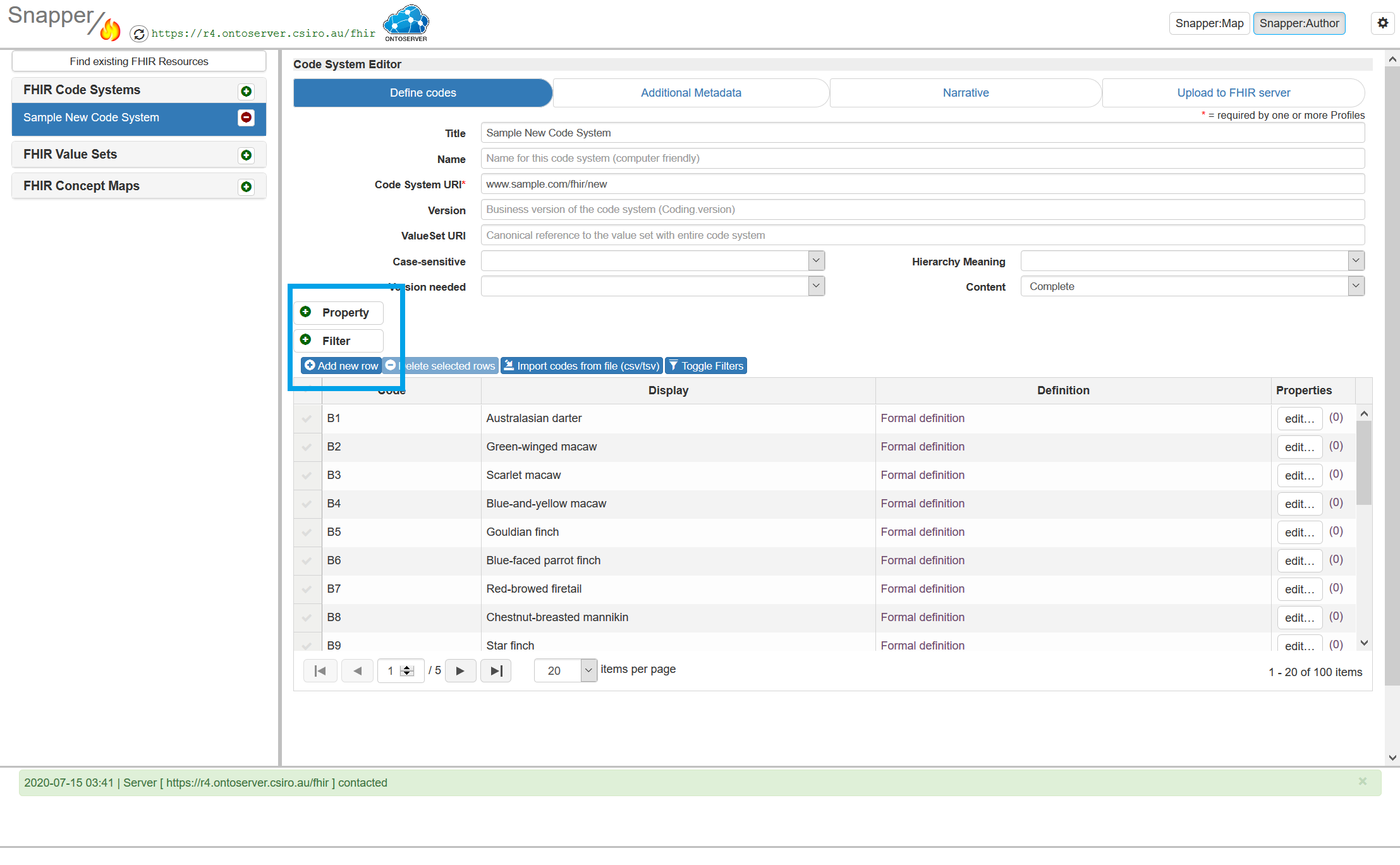 properties and filters screen