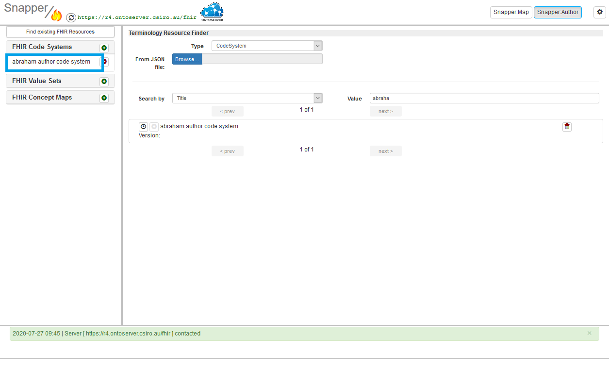 FIHR resources screen with green button highlighted.