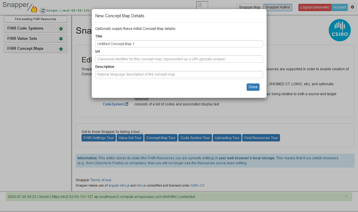Snapper author screen showing source, target value set and source code system highlighted.