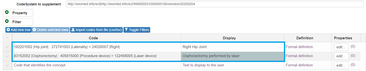 Value set using PCE library with additional metadata highlighted