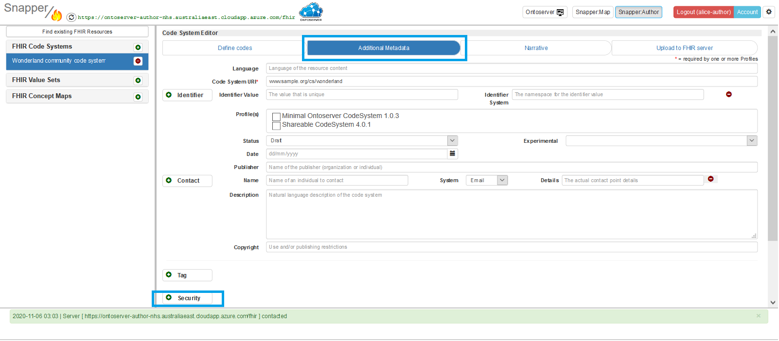 Snapper tool with additional metadata tab highlighted.