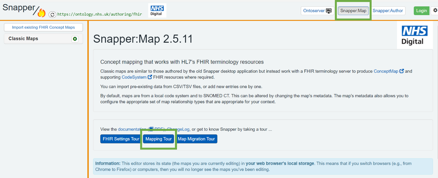 Screen shot of snapper map with snapper map and mapping tour buttons highlighted