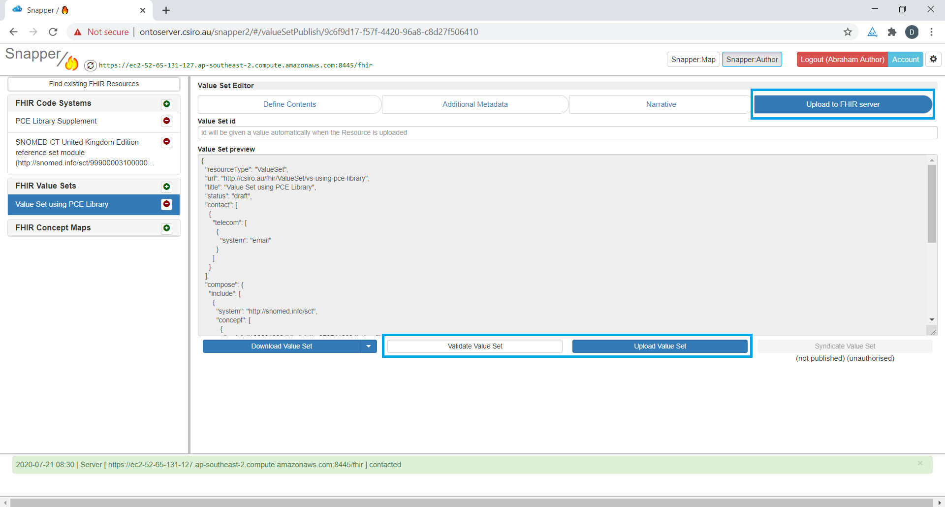 Value set editor screen with value set using PCE library screen highlighted