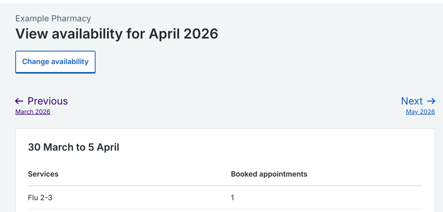 Screenshot of National Booking Service showing Change availability button.