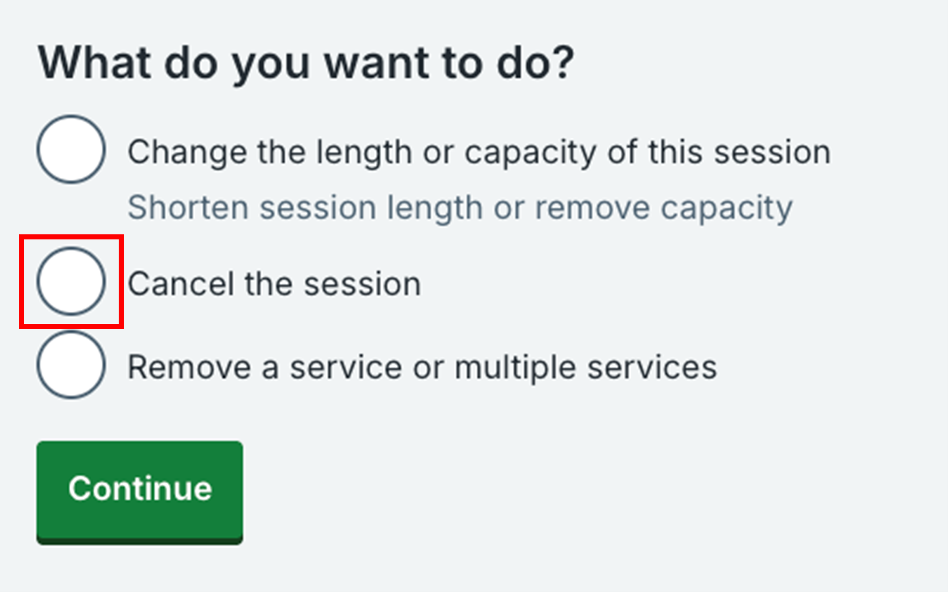 Cancel the session option