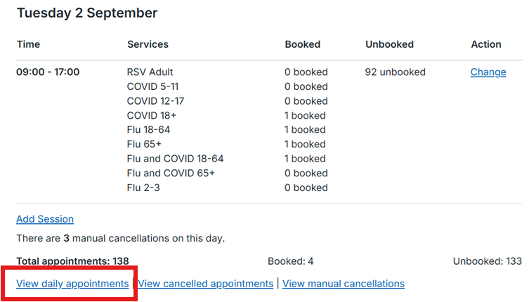Manage your appointments - view daily appointments