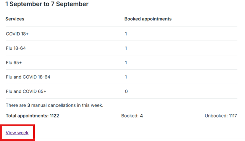 Manage your appointments - view week