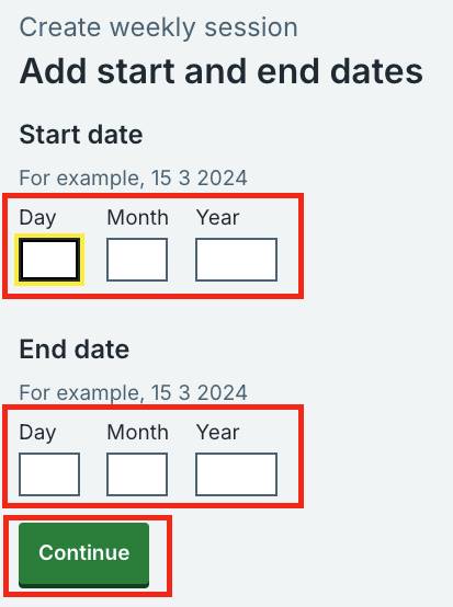 Add start and end date screen