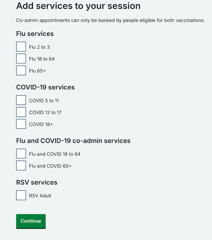 Add services to your session screen