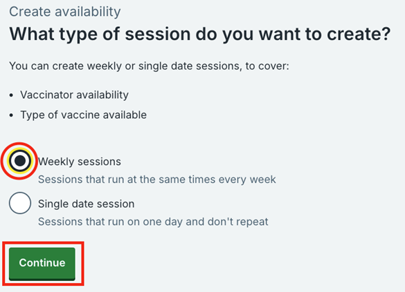 Weekly sessions screen shot