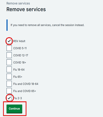 List of services to remove