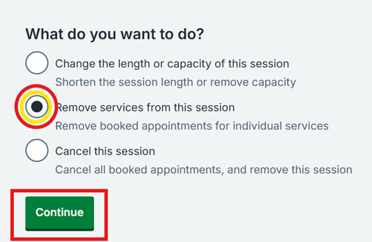 Remove services from this session
