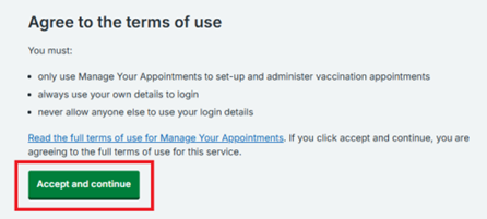 Agree to terms of use button on log in screen