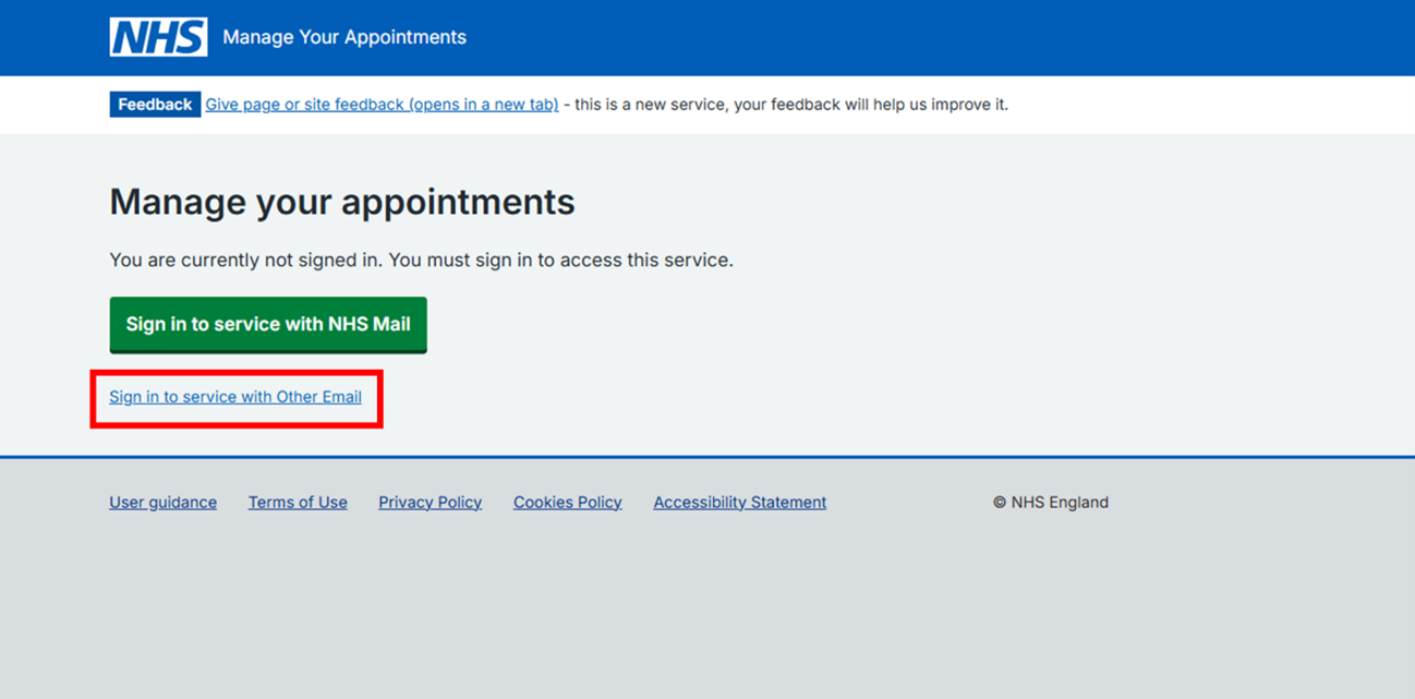 Manage your appointments - sign in to service with other email