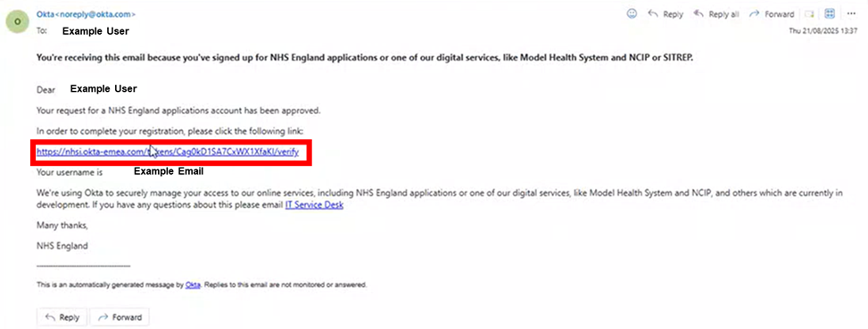 NHS England Application account approved email