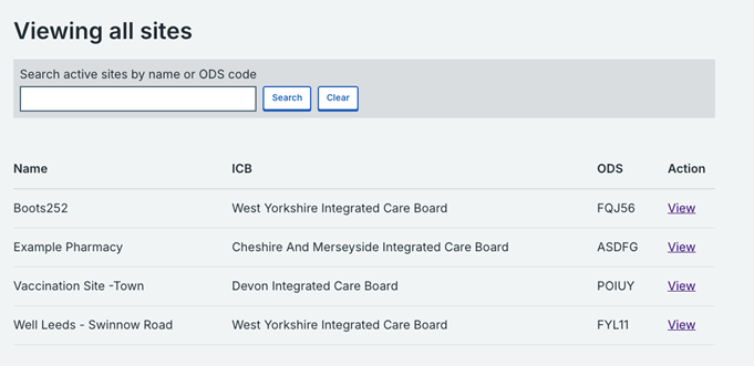 Site search screen