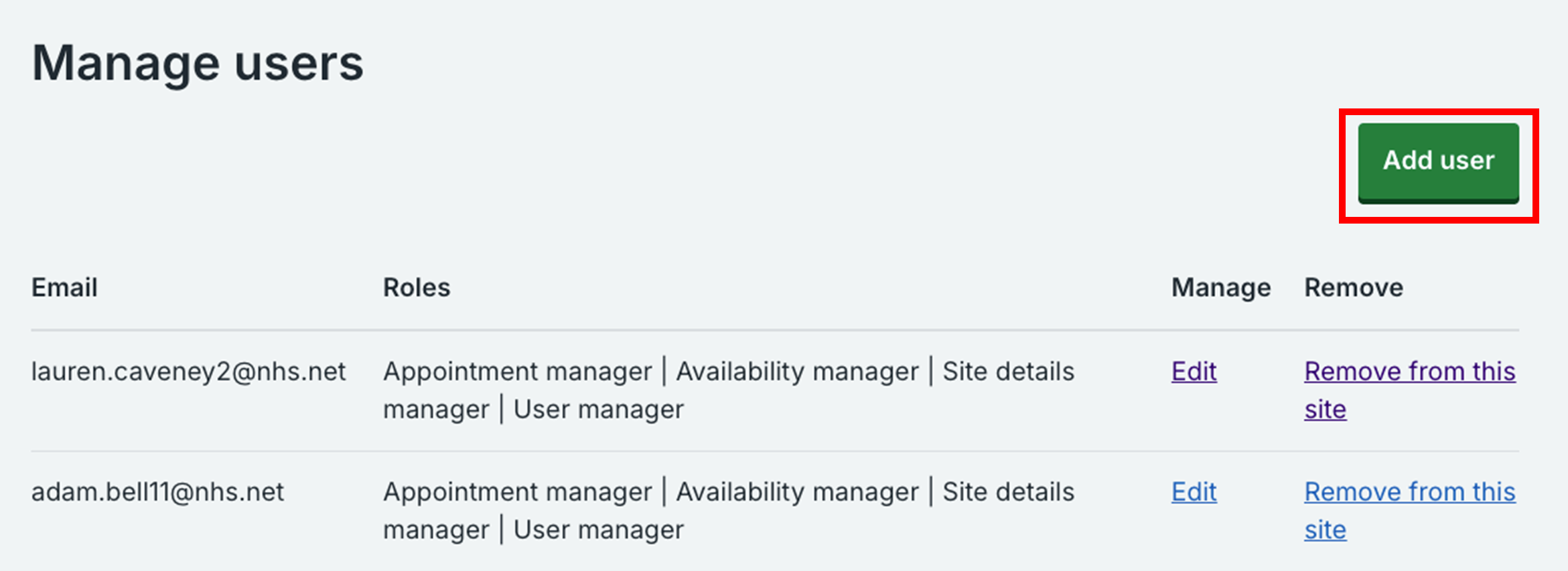 Manage users - Add user