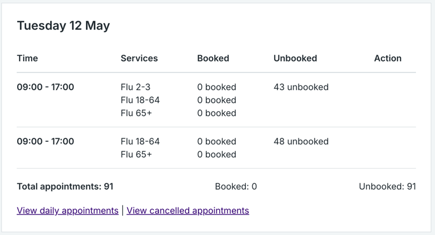 'View daily appointments' link