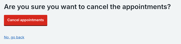 Final Cancel appointments prompt screen