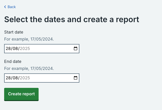 Select dates and create a report