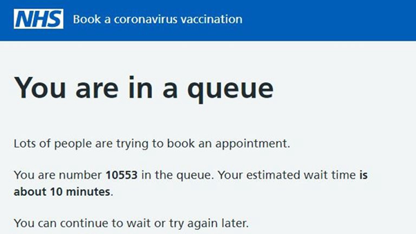 This is an image that shows where a person is in the vaccination queue in the National Booking Service queue page.