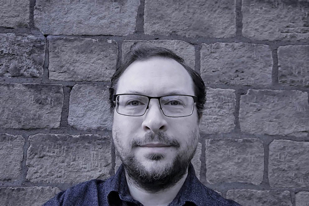 Matt Lund head and shoulders in black and white
