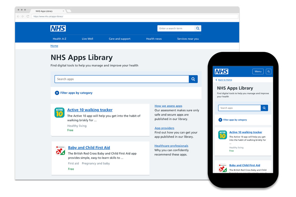 Apps library screenshots on phone and computer