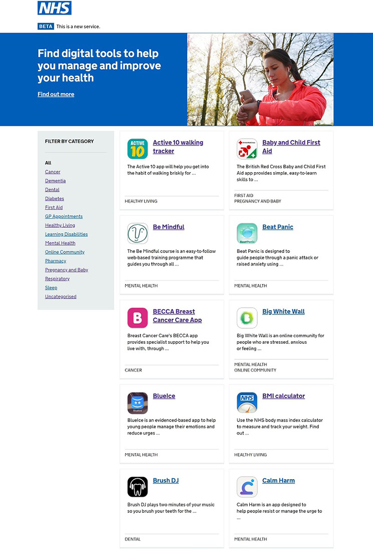 Screenshot of apps library home page