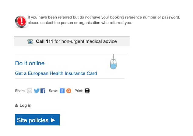 Examples of the various icons on the NHS Choices website
