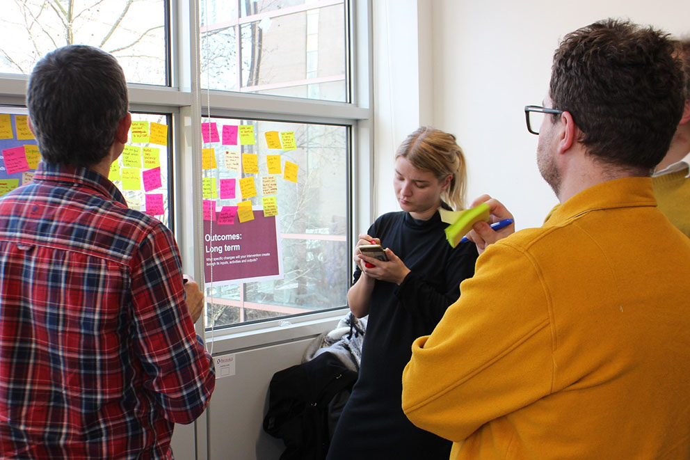 Staff from the NHS website project team take part in a logic model workshop