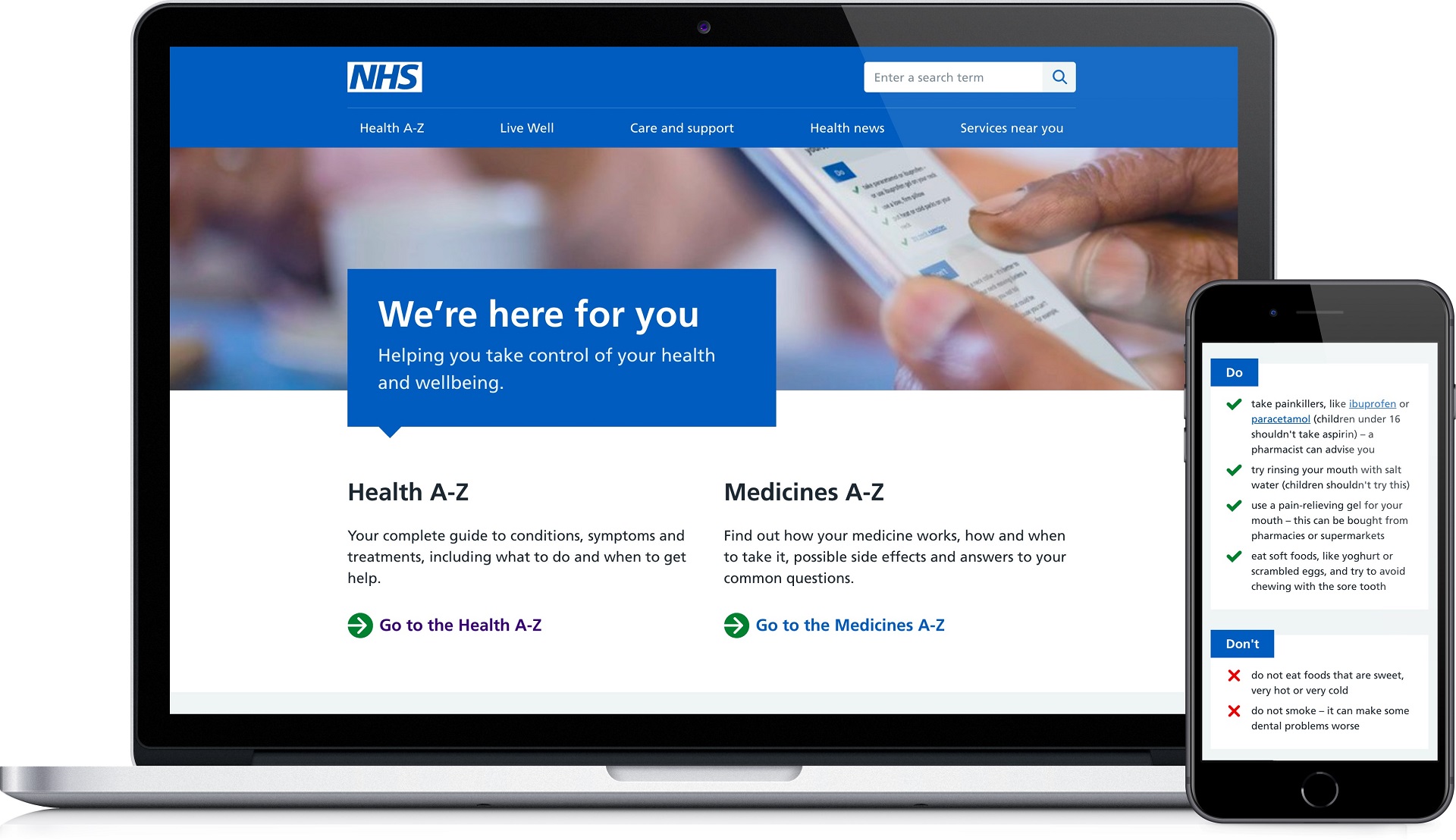 Mobile and desktop screenshots of the NHS.uk website