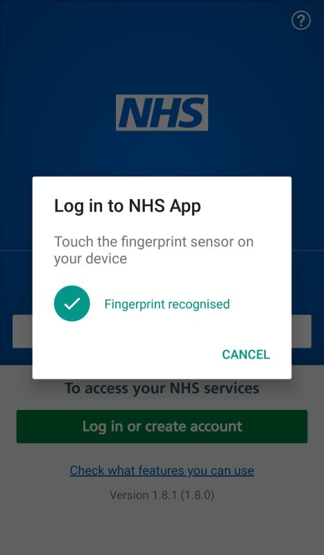 Biometric login screen