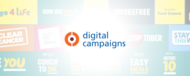 A background of faded logos with 'digital campaigns' written in the foreground